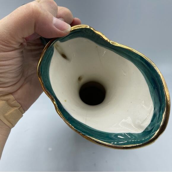 Vintage Hand Painted Peacock Ornate Vase Decor Green Teal Gold Porcelain - Picture 6 of 16